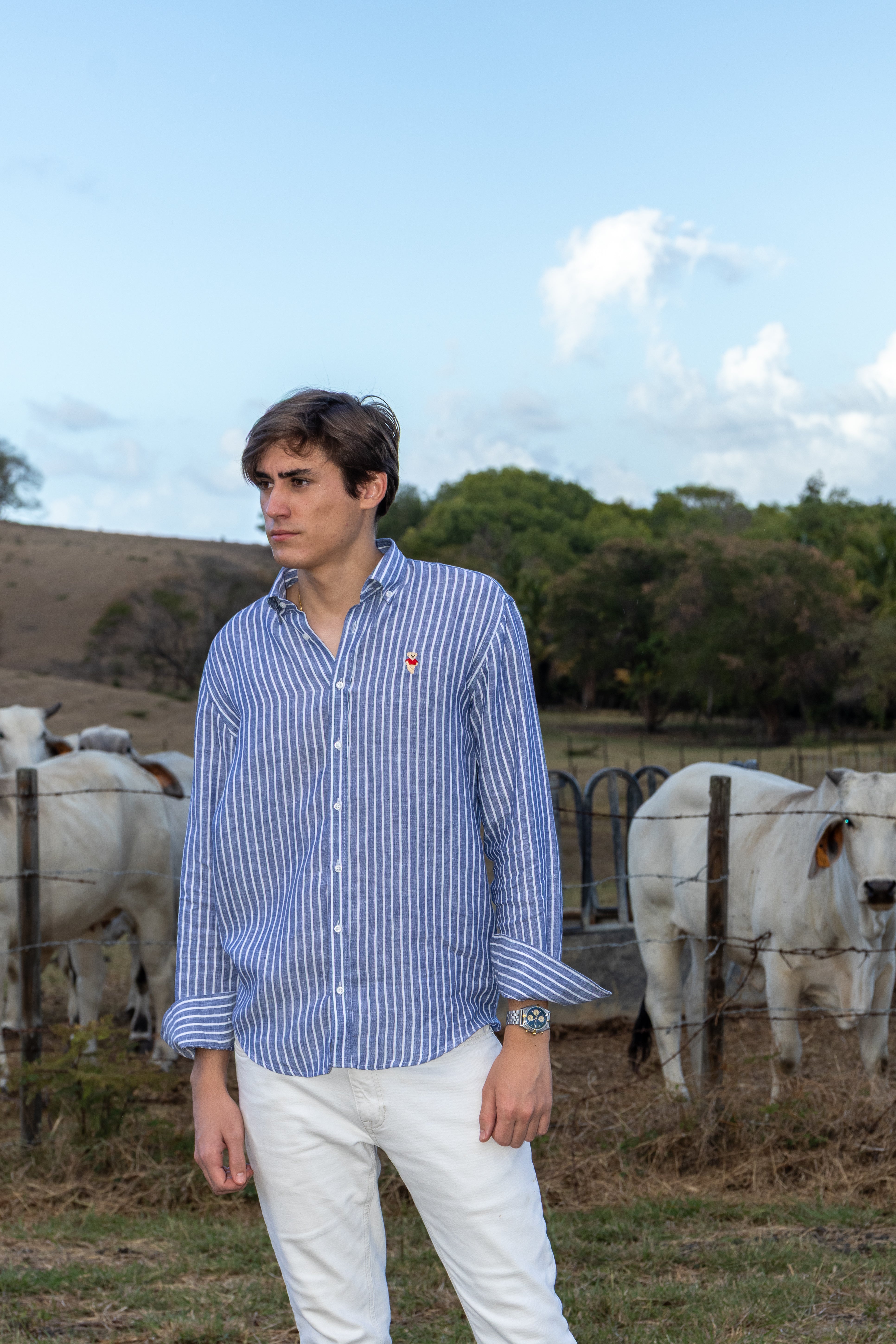 Chemise en lin rayée
